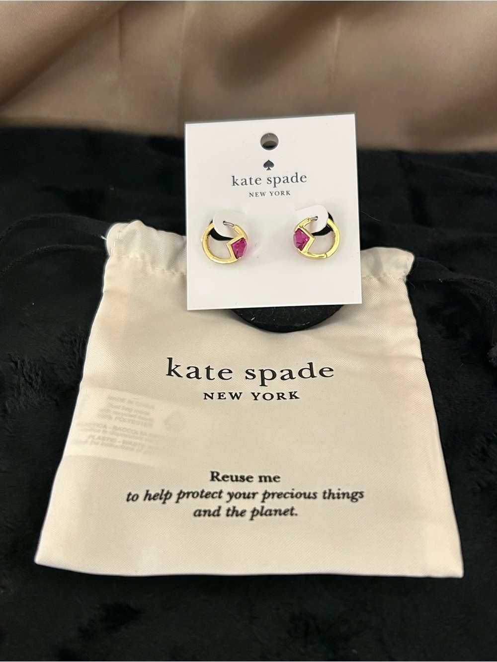 kate spade Fushia and Gold Huggie Earrings